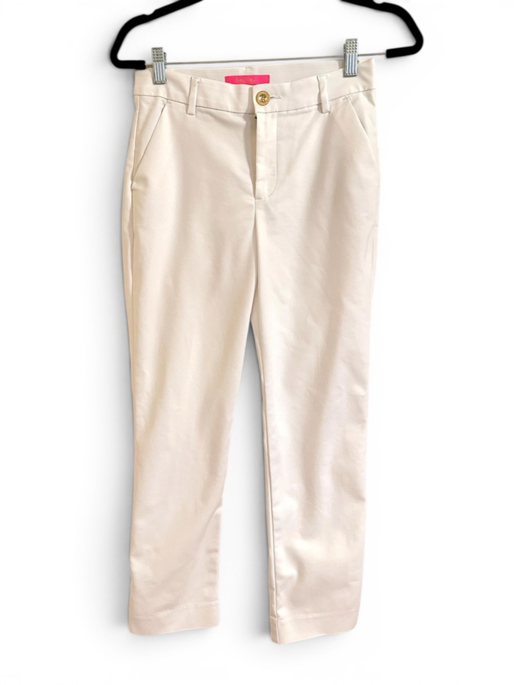 Lilly Pulitzer White Resort Chino Trouser Pants Gold Ankle Classic Preppy Size 0